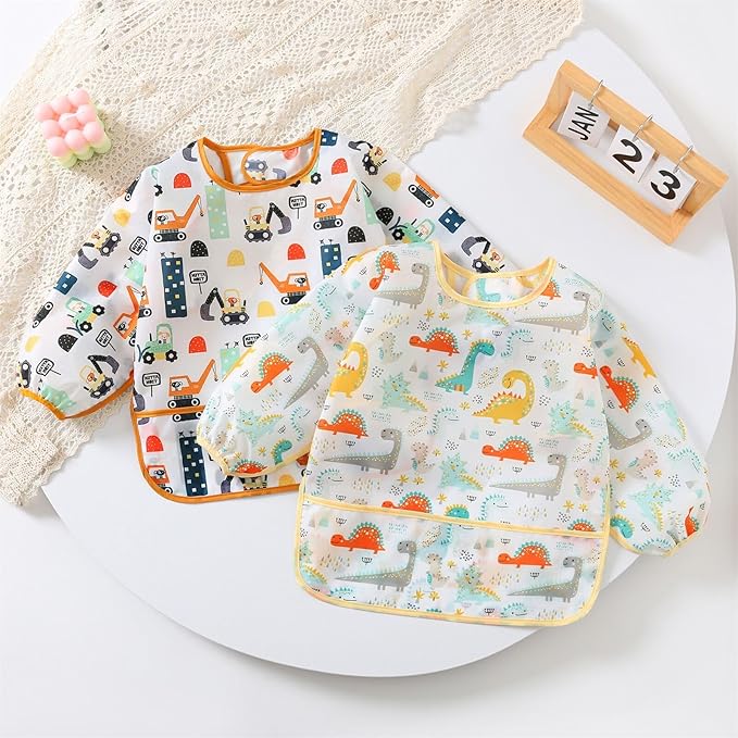 3 Pcs Waterproof Long Sleeves Baby Bibs Weaning Smock Bib 3-24 Months