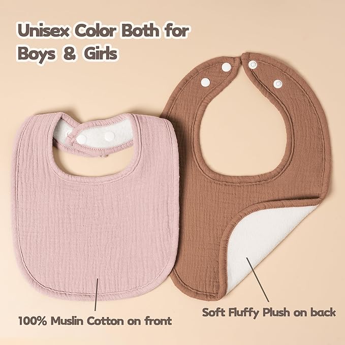 Susurration Muslin Baby Drool Bibs 6Pack Soft Square Adjustable Baby Bandana Bibs for Unisex Girls & Boys