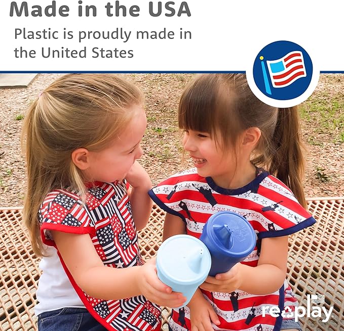Re-Play Sippy Cups for Toddlers - 10 Oz. Reusable Spill Proof Cups for Kids, Dishwasher/Microwave Safe - Made in USA - Set of 4-3.13" x 6.25" - Blossom