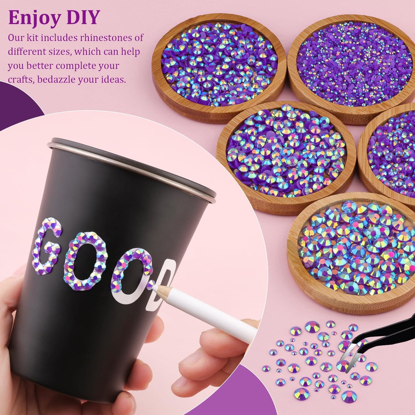 Resin Jelly Rhinestones for Crafting with B7000 Jewelry Glue, 2 Boxes Dark Purple AB Flatback Crystals with 3Pcs 10ml Glue, Bedazzling Non Hotfix Gems for DIY Tumblers Clothing Shoes Manicure