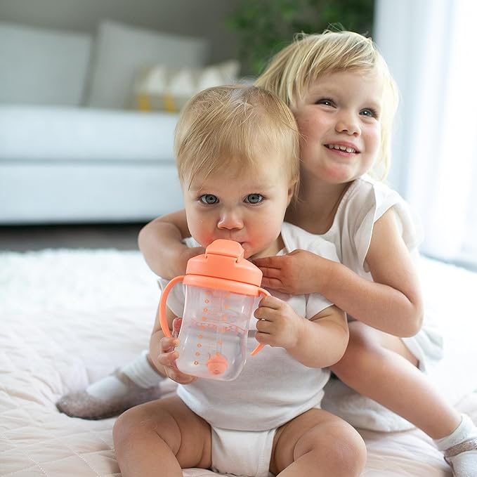 Dr. Brown's Milestones Baby's First Straw Cup, Training Cup with Weighted Straw, 9oz/270mL, Coral, BPA Free, 6m+ (Pack of 12)