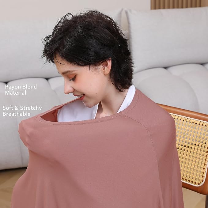 Multi-use Nursing Cover for Breastfeeding, 360°Full Coverage Nursing Poncho, Rayon Soft & Breathable Breastfeeding Cover up (Smooth Rayon, Blush)