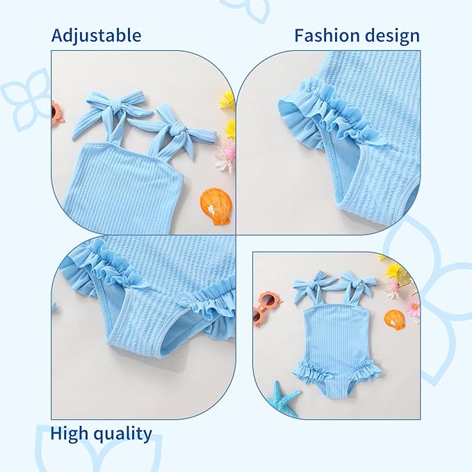 Happy Town Toddler Swimsuit Girl Solid Color Stripe One-Piece Baby Bathing Suits