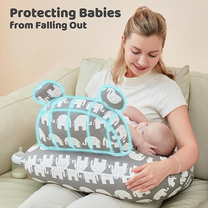 Nursing Pillow for Breastfeeding, Breast Feeding Pillow for Mom Support, Adjustable Waist Strap and Removable Cotton Cover, Elephant