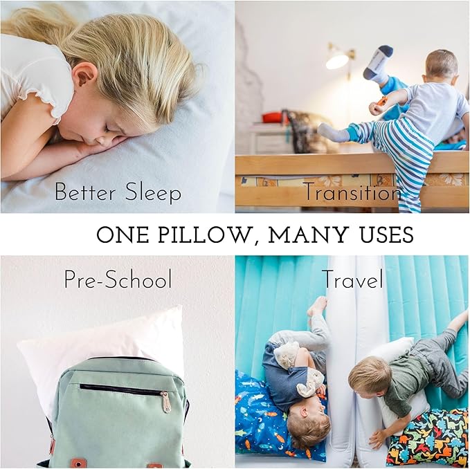 Little Sleepy Head Toddler Pillow with Pillowcase 13x18 - Kids Pillow for Sleeping - Better Neck Support Ergonomic Pillow and Toddler Pillowcase - Best Pillows for Kids (Whimsy Garden)