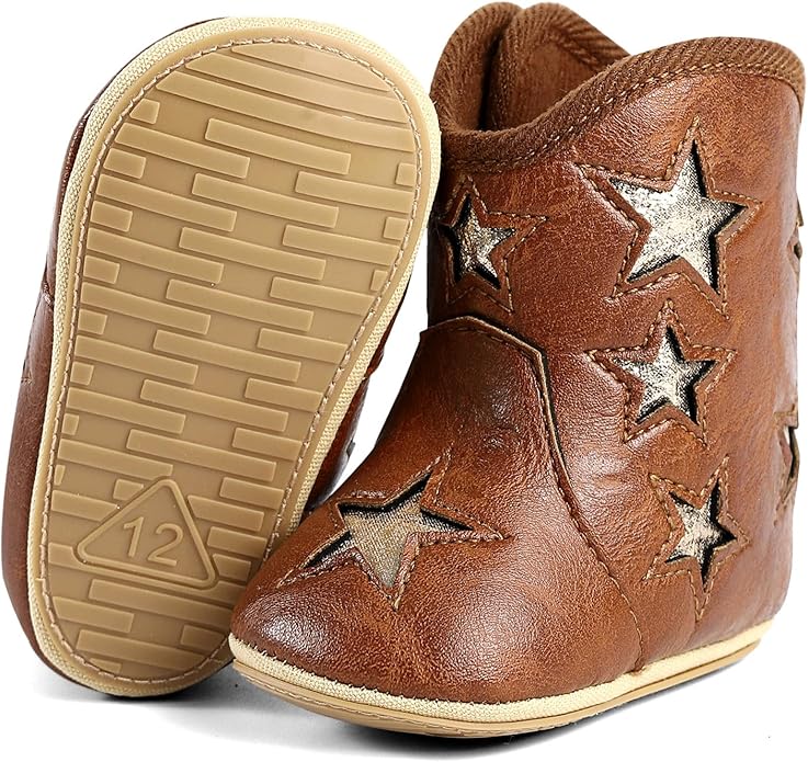 MK MATT KEELY Leather Western Boots Cowboy Bootie Soft Sole Non-Slip Crib Shoes for Baby Infant Toddler Girls Boys Newborn