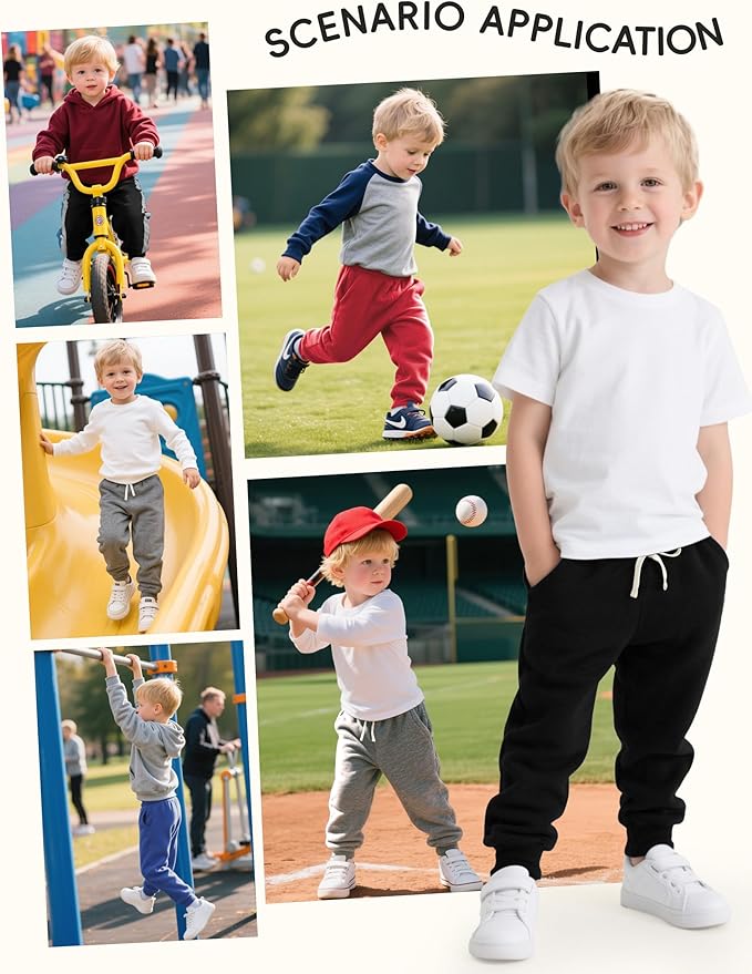 4 Pack Toddler Boys Sweatpants Cotton Baby Kids Joggers Toddler Boys Girls Sweatpants with Pocket Drawstring