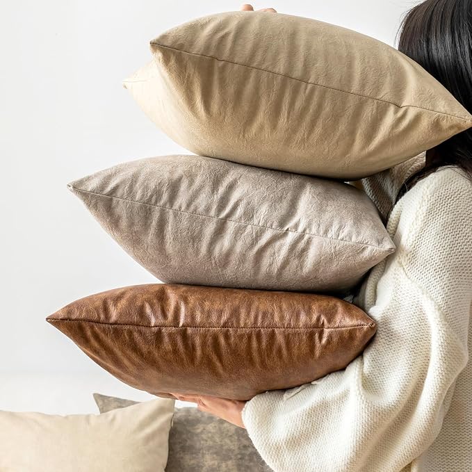 Pack of 2 Leather Lumbar Pillow Covers, Modern Decorative Thickened Luxury Faux - Image 9