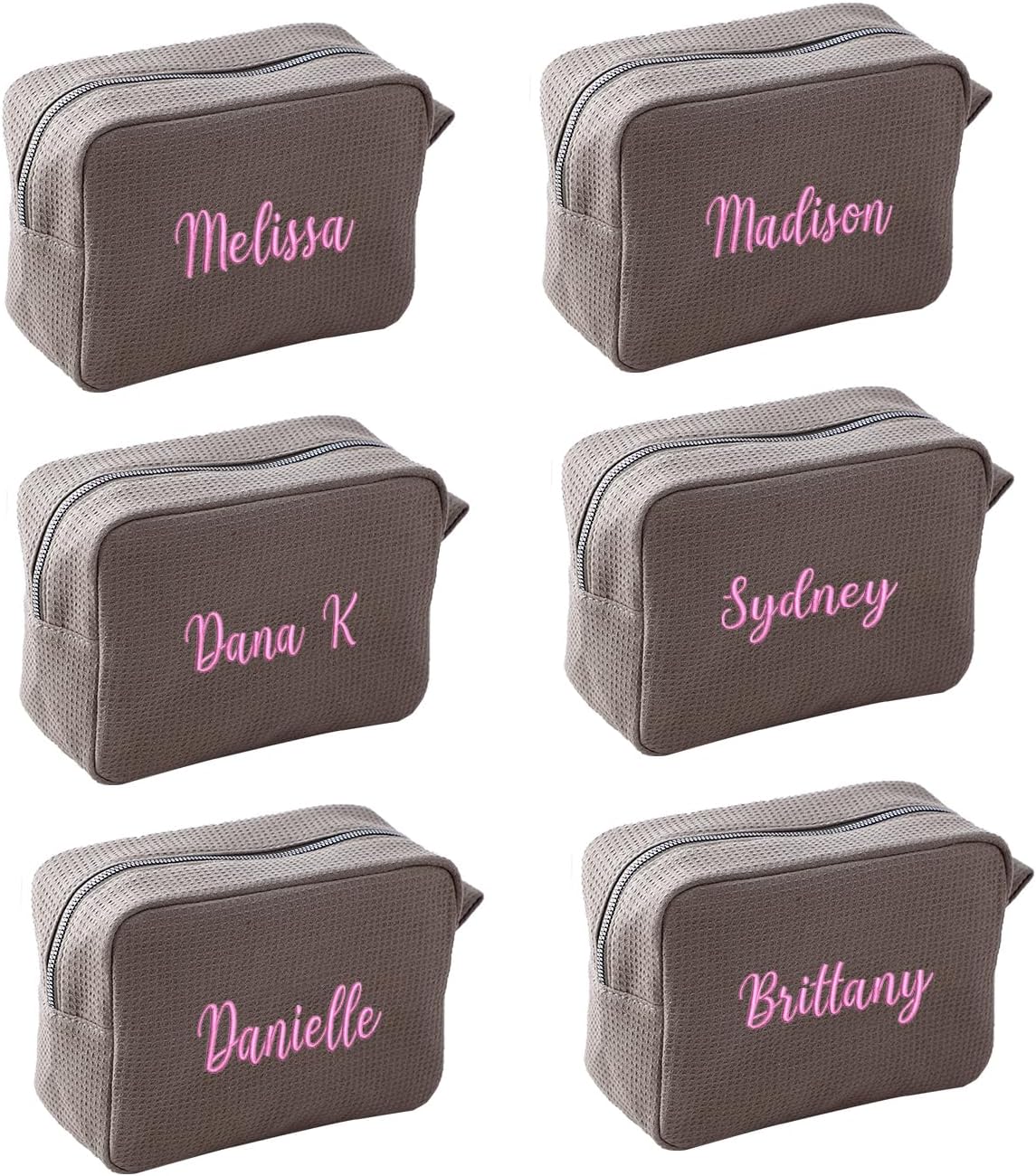 Personalized Embroidered Makeup Bag,Custom Waffle Fabric Cosmetic Pouch for Women, Travel Makeup Pouch (6, Gray)