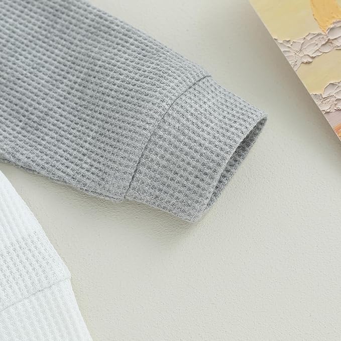 Toddler Baby Boy Fall Clothes Waffle Outfit Long Sleeve Color Blocking Sweatshirt Pullover Jogger Pant Set