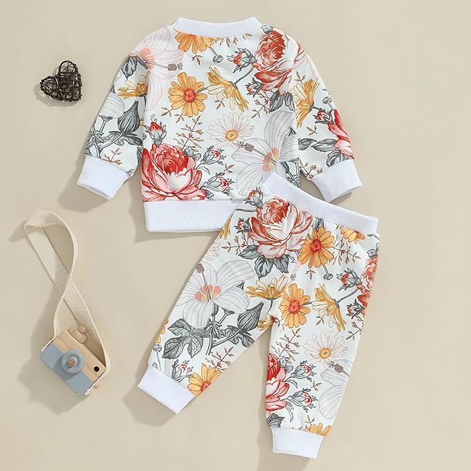 Fernvia Toddler Baby Girl Clothes 3 6 9 12 18 24 Months Fall Outfits Solid Long Sleeve Sweatshirt Tops + Pants Set