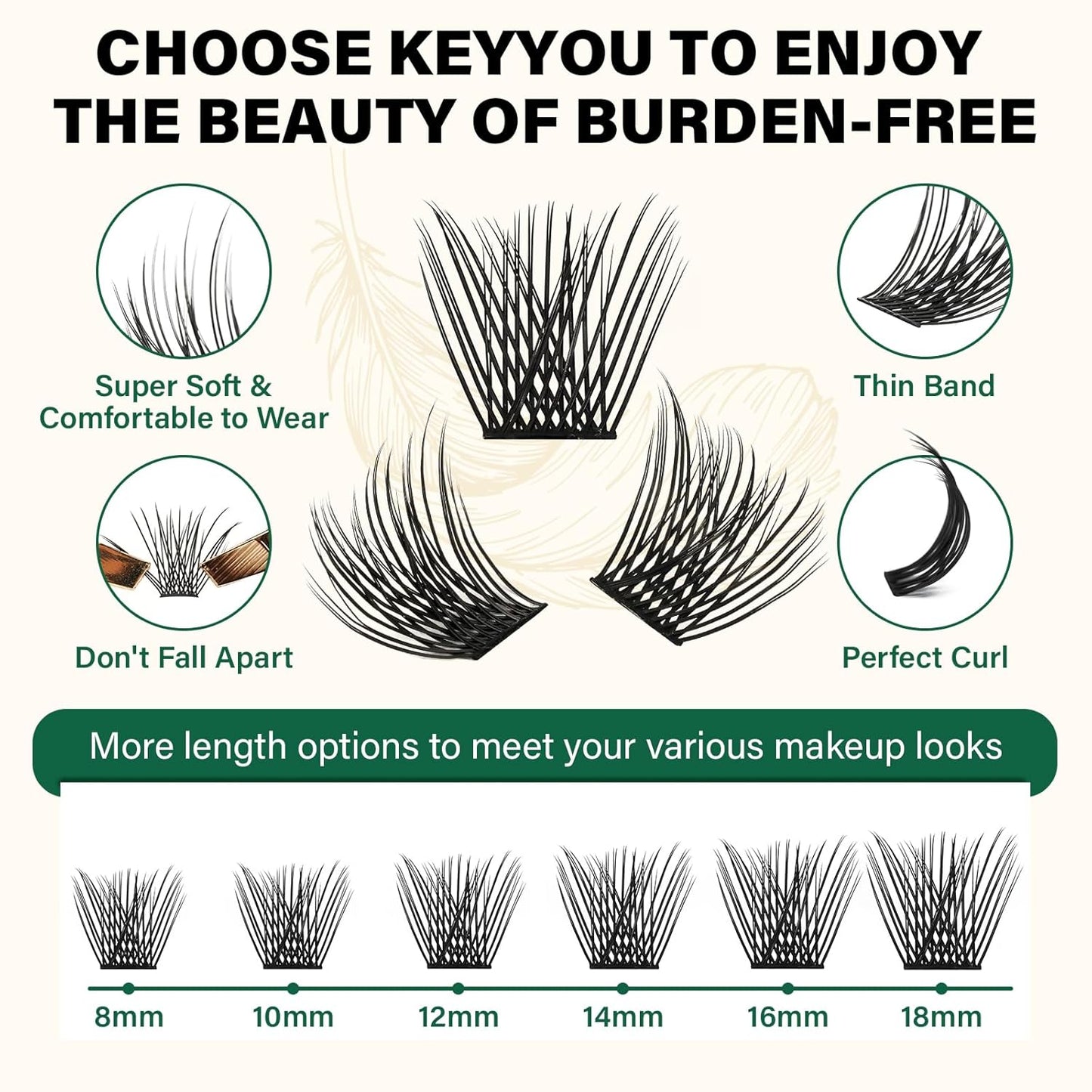 Lash Clusters 144pcs Eyelash Clusters D Curl 8-18MIX Individual Lashes KEYYOU Air Touch Cluster Lashes Super Lightweight Soft Wispy Comfortable Easy DIY at Home(Air01-D-8-18MIX)