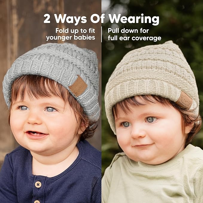 3-Pack Baby Beanies for Boys, Girls - Stretchy Knit Baby Hats, Cute Newborn & Toddler Winter Hat, Soft & Warm Infant Beanie 0-6 Months (Cloud, S)