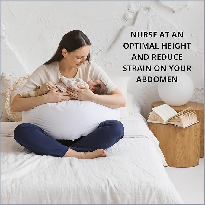 First Organic Cotton Pregnancy Pillow for Sleeping & Baby Feeding made with Natural Kapok Filling – Cooling Nursing & Comfort Pillow for Maternity Support & Side Sleepers – Removable Cover Included!