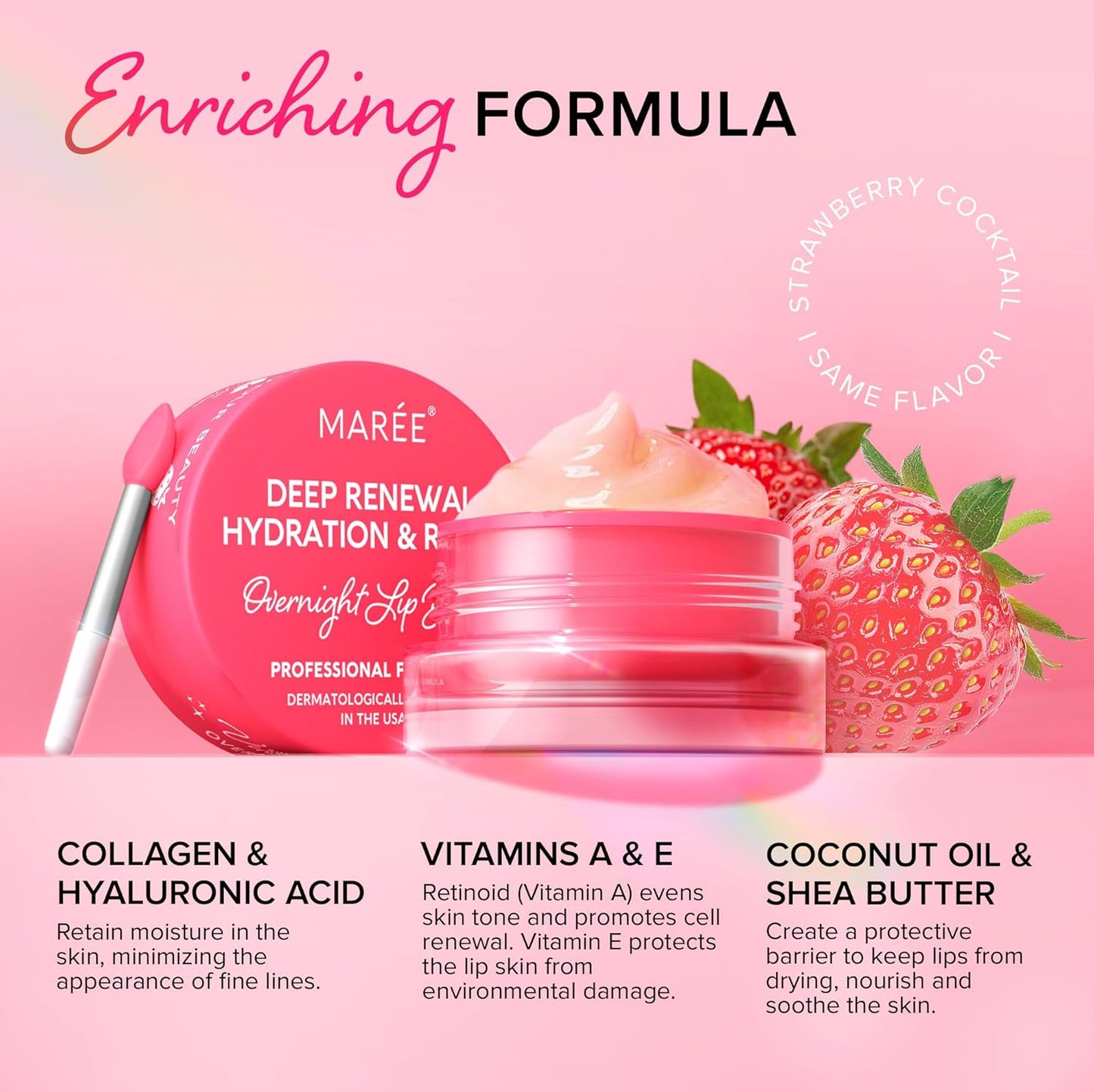 MAREE Lip Moisturizer - Lip Mask Overnight 2 Pack - Moisturizing Lips Butter Balm with Hyaluronic Acid - Lip Sleeping Mask - Lip Moisturizer For Very Dry Lips Care - Hidratante de Labios Care Products