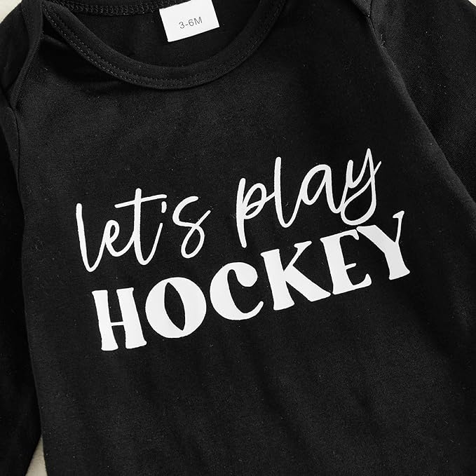 Baby Boy Hockey Outfit New Player in Town Long Sleeve Romper Long Pants Hat Set 3Pcs Newborn Fall Winter Clothes