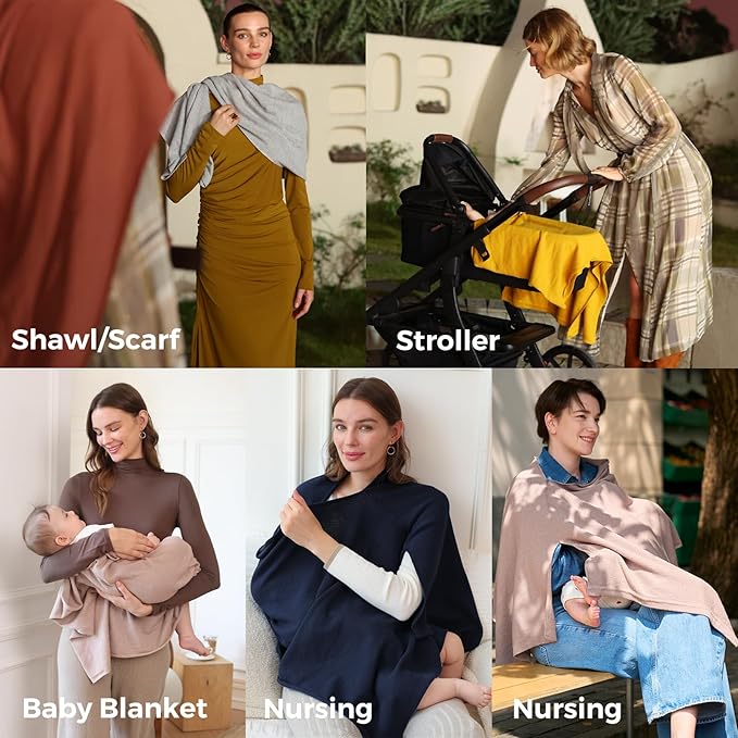 Momcozy Nursing Cover for Breastfeeding, Soft Privacy Poncho, Multi-Use Nursing Shawl, Portable Breast Feeding Covers for Women, Includes Laundry Bag (Brown)