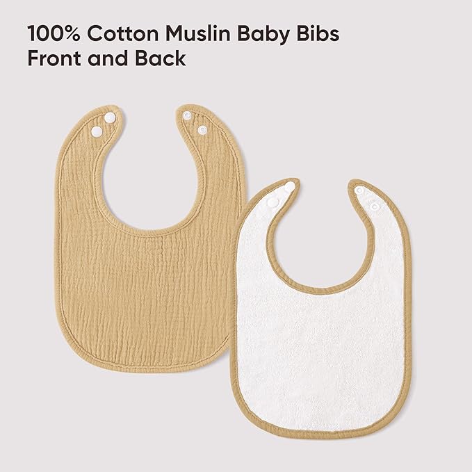 Bearmoss Muslin Baby Drooling Bibs 8 Pack, 100% Cotton Square Adjustable Bandana Bibs Gift for Baby Girls Boys Teething Drool