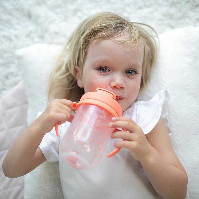 Dr. Brown's Milestones Baby's First Straw Cup, Training Cup with Weighted Straw, 9oz/270mL, Coral, BPA Free, 6m+ (Pack of 12)