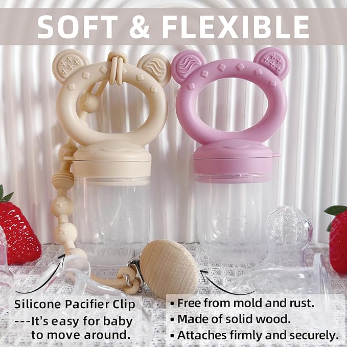 4 Pack Stylish Anti-Drop Fruit Pacifier Feeder, Breastmilk Popsicle Molds for Teething with Lids, Teether Pacifier, The Perfect Food Feeder, Silicone Feeder Teethers, Baby Teether, Baby Fruit Feeder