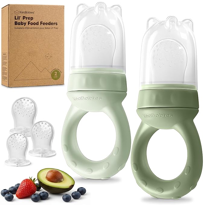 KeaBabies Baby Fruit Feeder 2pk - Silicone Baby Food Feeder for Babies 6-12 Months, Breast Milk Popsicle for Teething, Weaning, Freeze Frozen Solid Food, BPA-Free Infant Feeding Essential (Soft Fern)