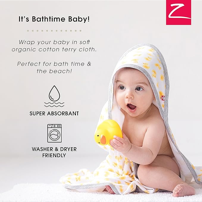 Zutano Hooded Baby Towels, Organic Cotton Baby Bath Towel, Ultra Soft and Absorbent Baby Towel for Newborn and Infant | Girl, Boy, and Unisex Towel Set, Heather Gray Solid, 1-Pack