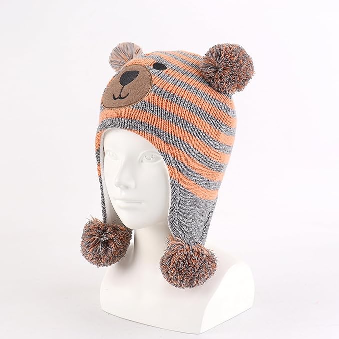 LANGZHEN Toddler Kids Infant Winter Hat,Earflap Knit Warm Cap Fleece Lined Beanie for Baby Boys Girls