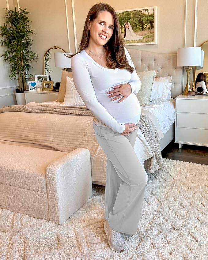 G4Free BareFeel Maternity Dress Yoga Pants Over The Belly Stretchy Work Slack Pregnancy Wide Leg Lounge Trousers