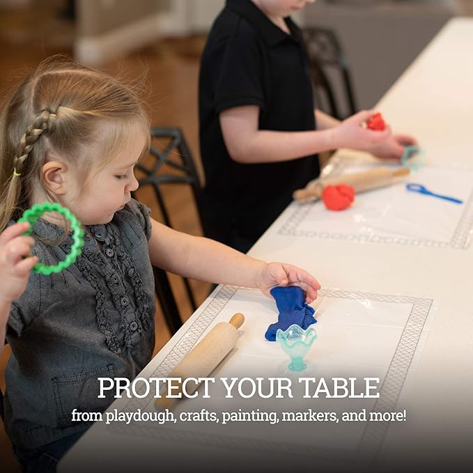 White Disposable Placemats for Baby, Kids, Toddler, Children, Adults - Neat and Sticky Plastic Placemat Table Topper Solutions for Restaurant, Schools, Crafts, or Travel Mats - 40 Pack