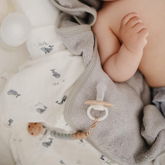 FRIGG Daisy Night SilkySoft Silicone Baby Pacifier | Made in Denmark | BPA-Free (French Gray/Croissant, 0-6 Months)