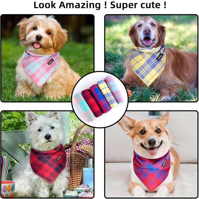 Spring Dog Bandana Large-Dog Scarf Vibrant Color Pink Green Plaid Printing - Image 6