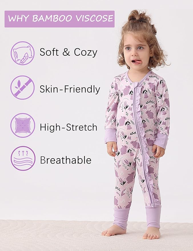 JunNeng Baby Girl Viscose from Bamboo Sleeper with Mitten Cuffs, 2 Way Zipper Romper, Sleep N' Play Pajamas 0-18 Months