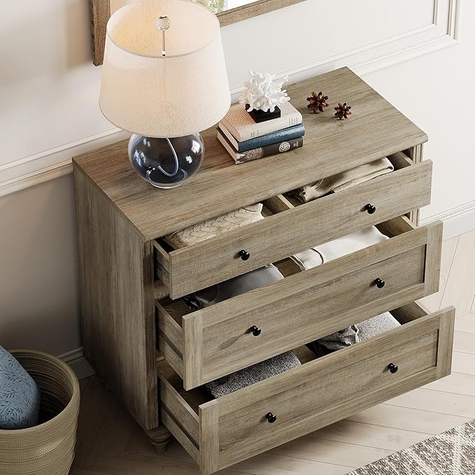 WAMPAT Grey Dresser for Kids Bedroom with 5 Drawers and 2 Storage Cabinet, Nightstands with Charging Station for Living Room, Mid Century Modern Baby Dressers with Wide Chest of Drawers for Nursery