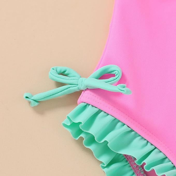 YOUNGER TREE Toddler Swimsuit Girl Cute Stripe One-Piece Ruffle Swimwear Baby Girl Bathing Suits with Bow