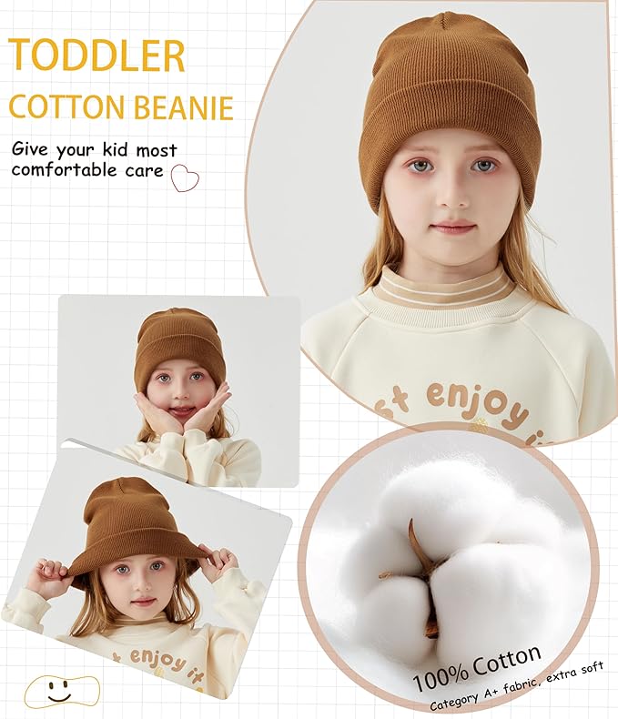 ROYBENS 100% Cotton Baby Beanie Cute Toddler Winter Hat Boys Girls Kids Soft Warm Knit Cuffed Caps Beanies for 0-8 Years