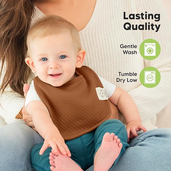 8-Pack Organic Baby Bibs for Girls, Boys - Quilted Cotton Cloth Baby Drool Bibs for Drooling and Teething Toddler, Newborn, Infant, Soft & Super Absorbent (Rosewood)