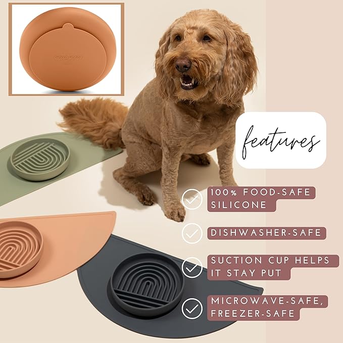 Should We Go? Slow Feeder for Dogs & Puppies, The Slowdown Bowl Silicone Slow Eating, Modern Lick Mat Design, Reduces Gulping, Fits 2 Cups, 7.5” Across x 1.5” Tall, Mealtime Challenge, Medium-Honey