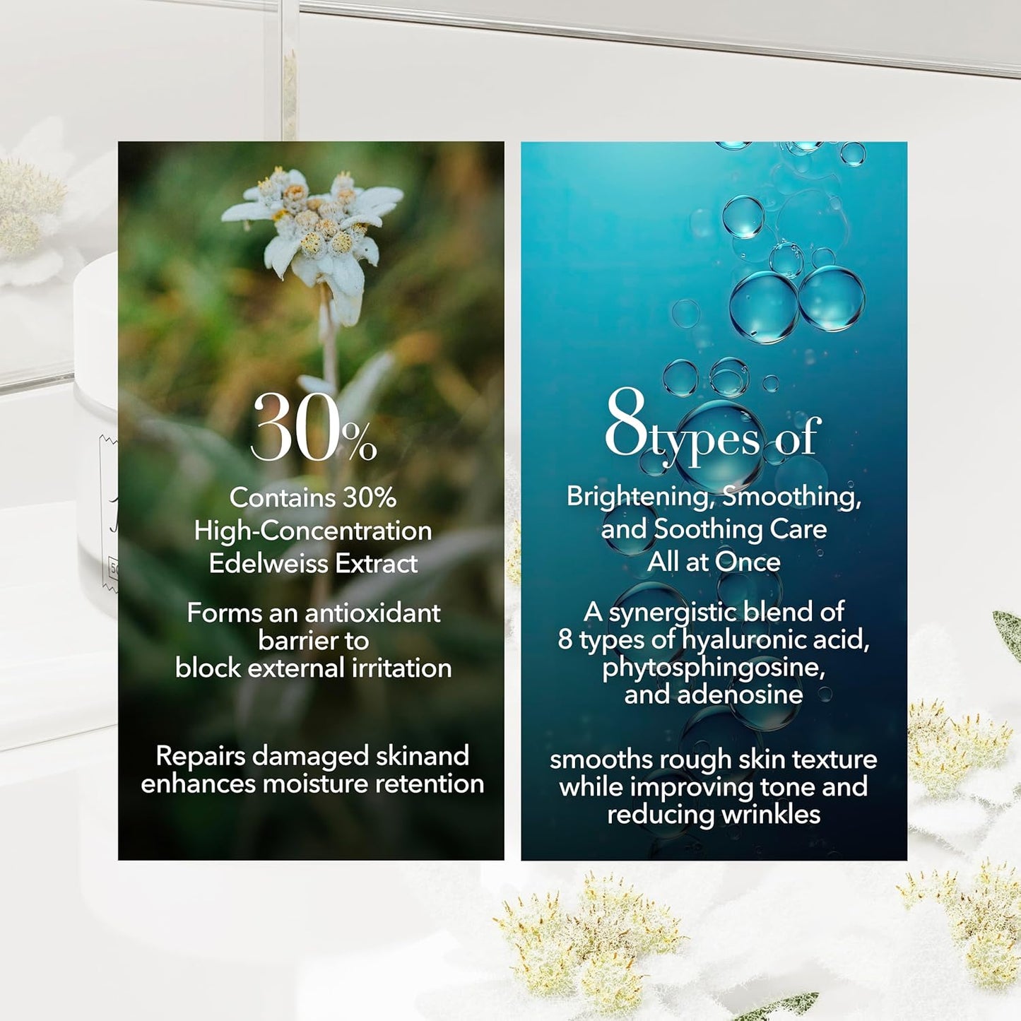 Edelweiss Face Cream for Women and Men – Korean Night Moisturizer with 30% Edelweiss Extract (Natural Power), Deep Hydration for Dry Skin (Advanced Barrier Care)