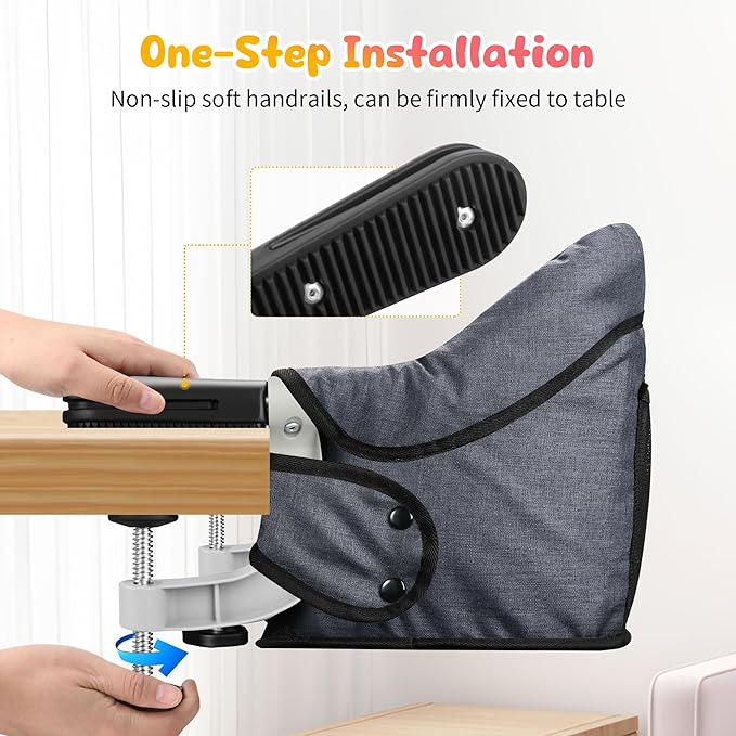 Hook on High Chair with Tray: High Chair for Babies and Toddlers 6-36 Months, Portable and Foldable High Chair for Home and Travel, Baby Feeding Chair, Setup in Seconds - Includes Carry Bag (Grey)