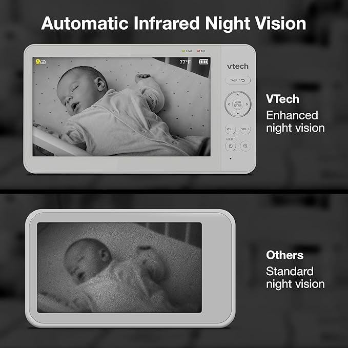 VTech Video Baby Monitor with 7" Color LCD Screen, Portable, Long Battery Life, Clear Audio/Video Quality, Secure Transmission, No Wi-Fi, 2-Way Audio, Temperature Sensor, Travel Monitor: 819 Max