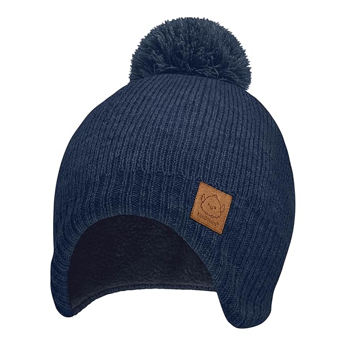 Baby Beanies, Baby Hats for Boys, Girls - Cute Toddler Winter Hat, Soft & Stretchy Beanies for Infant, Newborn 6-36 Months, Cozy & Warm with Earflap Muff & Pom (Navy)