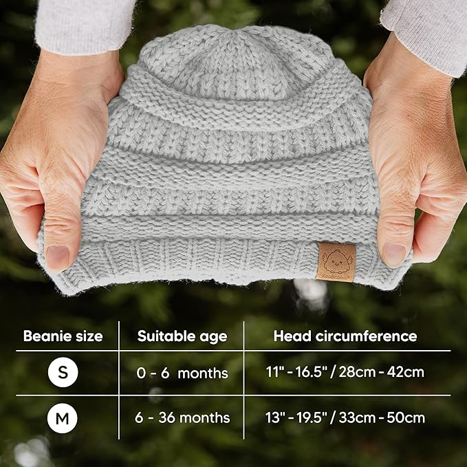 3-Pack Baby Beanies for Boys, Girls - Stretchy Knit Baby Hats, Cute Newborn & Toddler Winter Hat, Soft & Warm Infant Beanie 0-6 Months (Cloud, S)