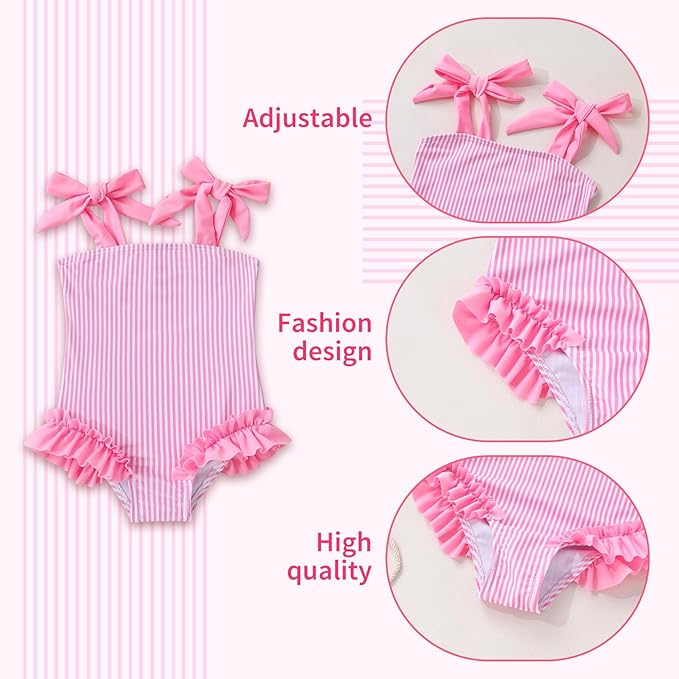 Happy Town Toddler Swimsuit Girl Solid Color Stripe One-Piece Baby Bathing Suits
