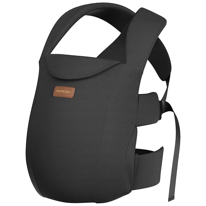 Momcozy Newborn Carrier WeeSnug- Lightweight and Cozy Comfort for 7-25 lbs, Ergonomic Cross-Back Support, Effortless to Put On, Hands-Free Baby Carrier with Lumbar Support, Black