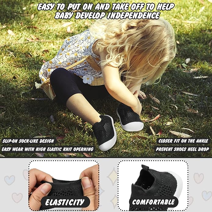 Baby Walking Shoes Toddler Girl Boy Soft Sole Breathable Cotton Canvas Shoes Infant Lightweight Non-Slip Safer Slip-on First Walkers Shoes Casual Tennis Wide Sneakers Rubber Soles Running Outdoor