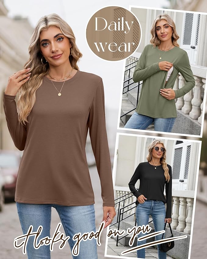 4 Pack Women's Nursing Breastfeeding Tops, Long Sleeve Maternity Shirts Loose Fit Hidden Zipper Pregnancy Clothes