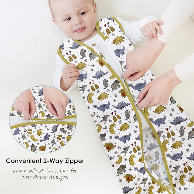Cute Castle Baby Sleep Sack 6-12 Months - Lightweight 100% Cotton 2-Way Zipper TOG 0.5 Infant Wearable Blanket, Newborn Essentials Toddler Sleep Clothes, 3 Pack(Honey, Dinosaurs, Letters)