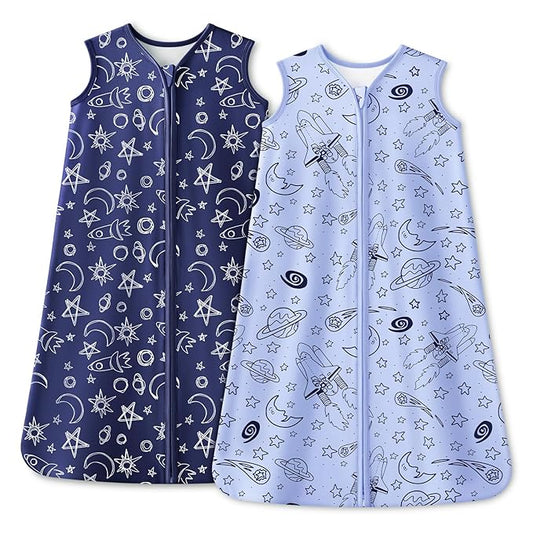 Baby Sleep Sack 0-6 Months 1.0 Tog Baby Wearable Blanket 100% Cotton Sleeping Sack with 2-Way Zipper for Infant Newborn Blue& Green space