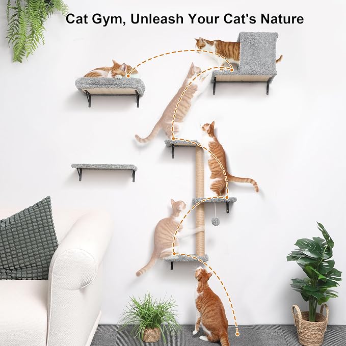 FUKUMARU Cat Wall Shelves, Stable & Safe 4 in 1 Cat Furniture Set, Wooden - Image 3