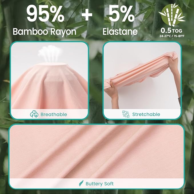 Rayon Made from Bamboo Sleep Sack, 0.5 TOG Wearable Blanket Baby, Lightweight Stretchy Sleep Sack 0-6 Months, Pink